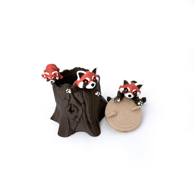 Red Panda Collection with Tree Stump Container